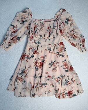 Exlura NWT Floral Square Neck Tiered Ruffle Mini Dress Size L